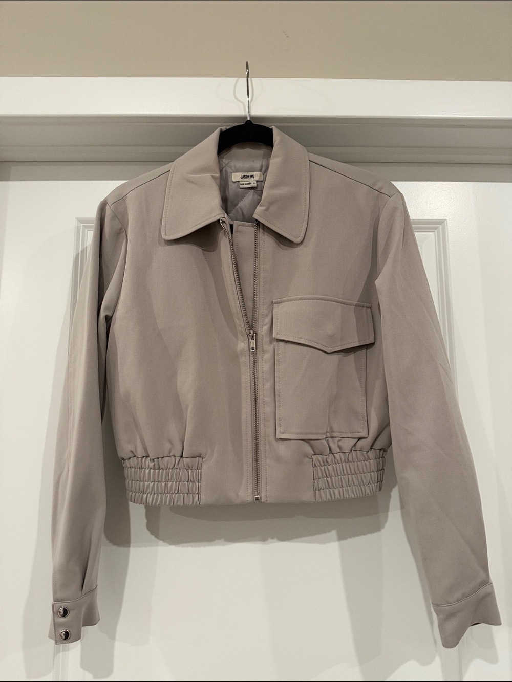 Jason Wu Cropped Bomber Jacket in Light Grey